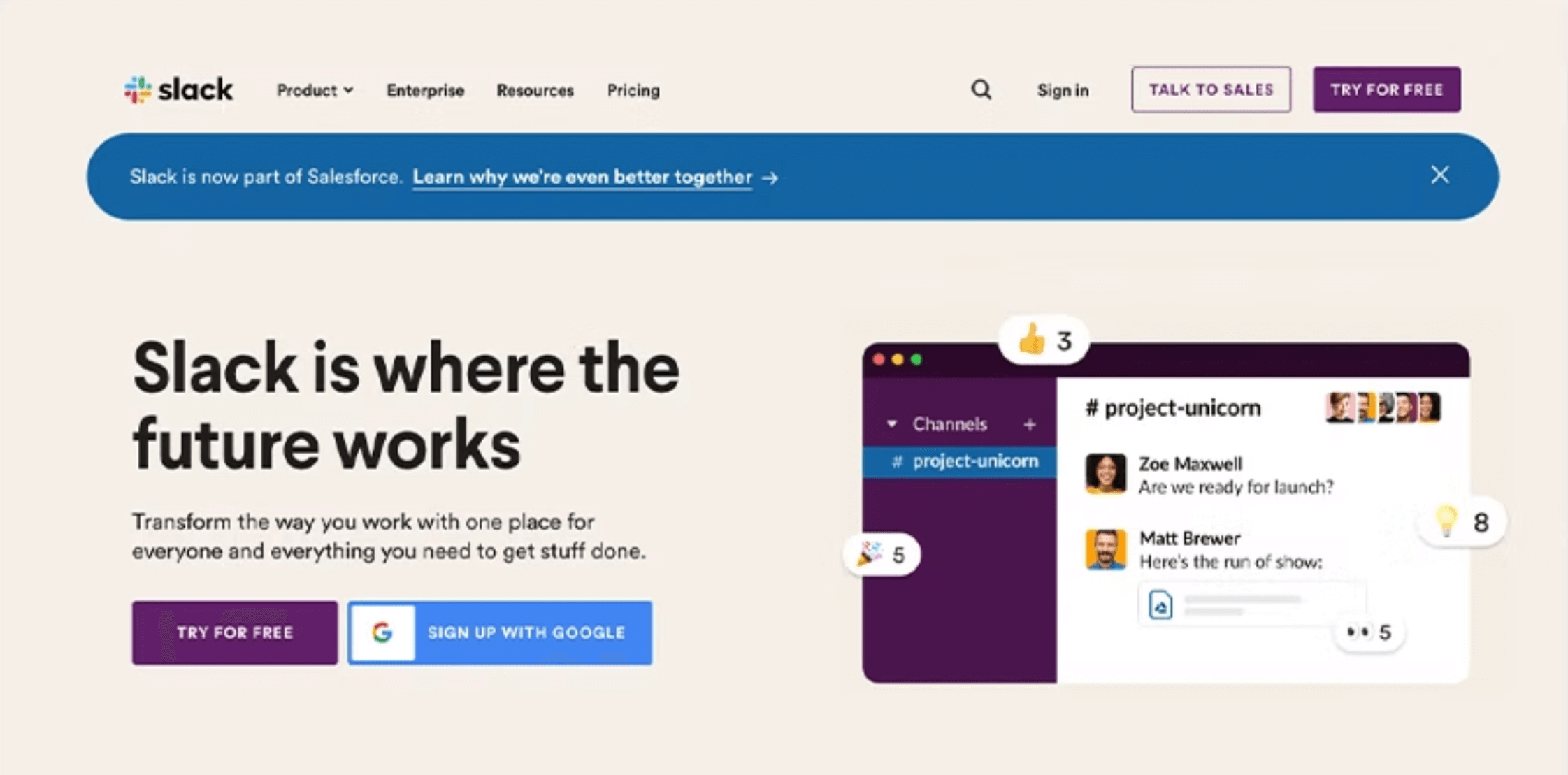 Slack homepage 